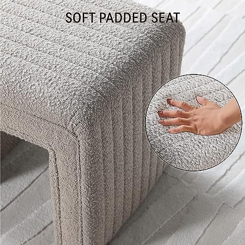 Get Set Style Vanity Stool Chair, Fully Assembled Modern Boucle Ottoman Footstool with Wooden Legs, Multifunctional Upholstered Sofa Bench Extra Seat for Makeup Room Living Room Entryway Office,Taupe