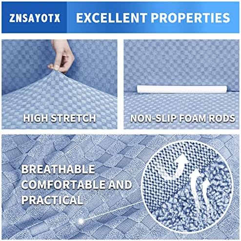 ZNSAYOTX 1 Piece Jacquard Couch Covers for 3 Cushion Couch Living Room High Stretch Sofa Cover Pets Dogs Friendly Anti Slip Thickened Slipcovers Furniture Protector (Large, Light Blue)