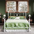 Allewie Metal Queen Platform Bed Frame, Butterfly Pattern Design, White