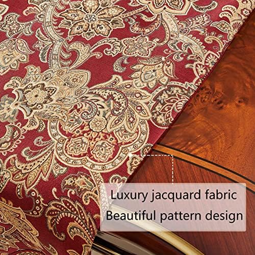 Luxury Vintage Table Runner 48 inches Long Embroidery Jacquard Fabric with Multi-Tassels Table Runners for Dining Room Dresser Wedding Christmas Thanksgiving Party Decorations (Red, 12X48inch)