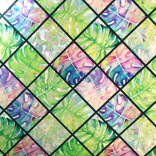 Stained Glass Window Film, 3D Leaf Static Cling 17.5" x 78.7