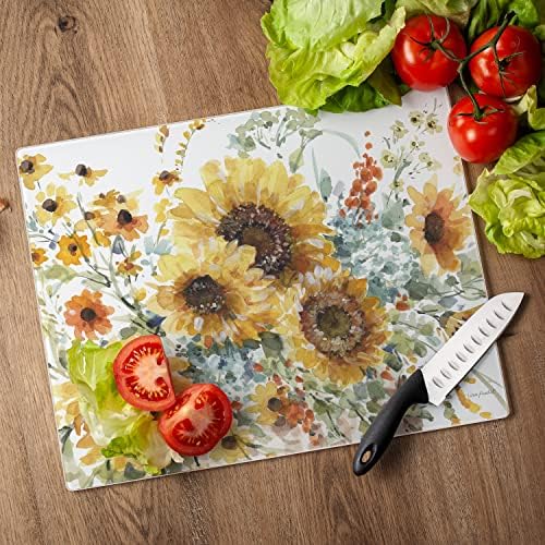CounterArt Sunflowers Forever 3mm Tempered Glass Cutting Board 15" x 12"