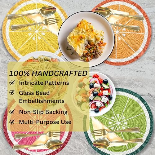 ALPHA Living HOME Beaded Placemats Set of 4 Multi Round Glass Chargers