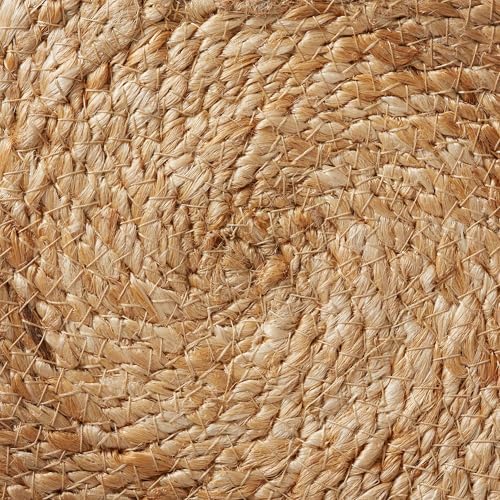 Casafield Hand-Braided Jute Pouf Ottoman Footrest, 14" W x 14" D x 16" H - Round, Natural Boho Home Decor, Woven Accent Footstool for Living Room