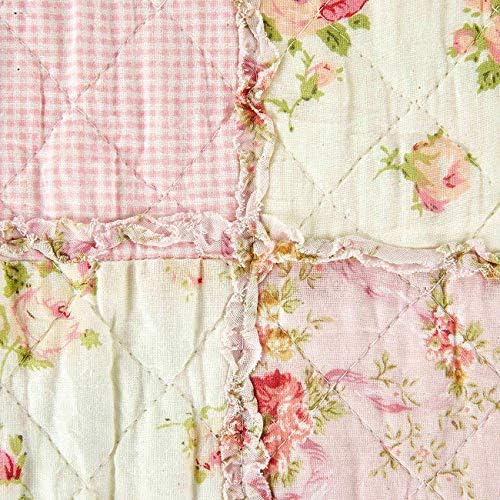 Cozyholy Original 100% Cotton Quilt Twin Size Pink Floral Patchwork Quilts, Lightweight Reversible Bedspread Quilted Throw Blanket, Vintage Shabby Chic Cottage Bedding Coverlet for Bed Couch Sofa