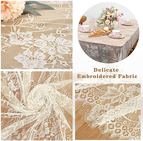 Set of 2 Ivory Lace Tablecloths Rectangle Chic Wedding Embroidered Fabric