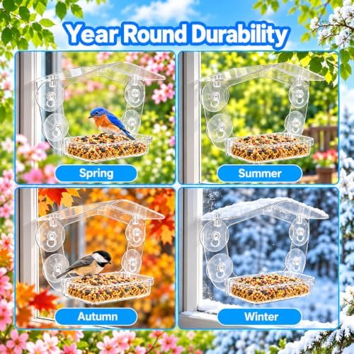 Large Window Bird Feeder with 4X Strong Suction Cups, Acrylic for Garden