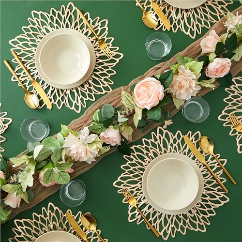 Juvale 20-Pack Gold Vinyl Placemats - Round Leaf Design Table Chargers for Dining Table Settings (14.4 Inches Place Mat)