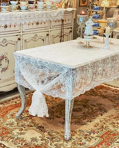 LuoluoHouse Rustic Ivory Wedding Tablecloths Lace Chic Rectangular