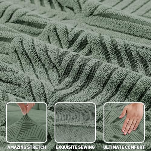 ZNSAYOTX Stretch Couch Cover, 1 Piece Sofa Covers for 2 Cushion Couch, Jacquard Loveseat Slipcovers with Elastic Bottom Thickened Furniture Protector for Dog Cat Pet (Medium, Army Green)