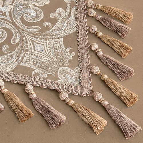 Loom and Mill Damask Floral Table Runner 90 Inches Long, Light Coffee
