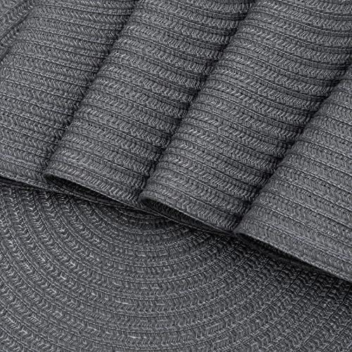 SHACOS Round Placemats Set of 6 Washable 15 inch Round Table Mats Cotton Polyester Woven Braided Place Mats for Dining Table (Charcoal Gray, 6)