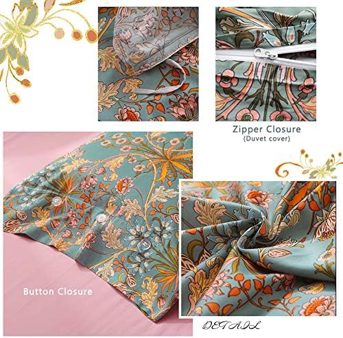 Green Gold Duvet Cover Queen,Medallion Paisley Print Bedding Set 400 Thread Count Percale Cotton Vibrant Bohemian Pattern Quit Cover with Zipper Closure