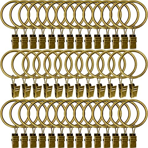 40 Pack Metal Curtain Rings with Clips, 1.5 in ID, Bronze
