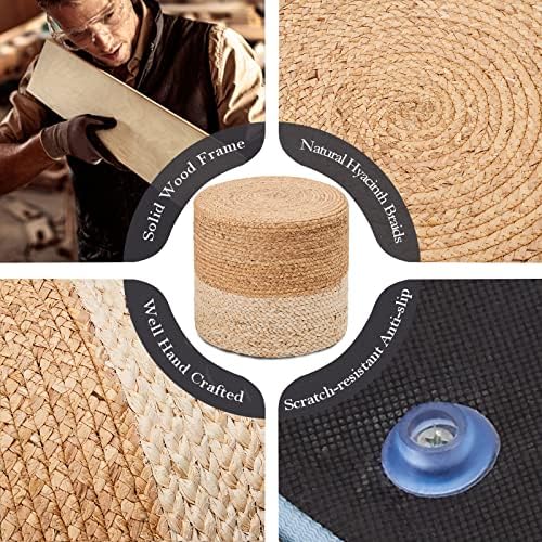 18'' Boho Ottoman Pouf Natural Water Hyacinth Rustic Handmade Lounge Pouffe