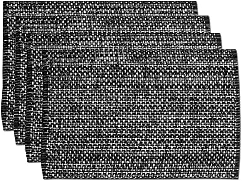 Sweet Home Collection 100% Cotton Placemats for Dining Room Rectangle Two Tone Woven Fabric 13" x 19" Soft Durable Table Mat Set, Set of 4, Black
