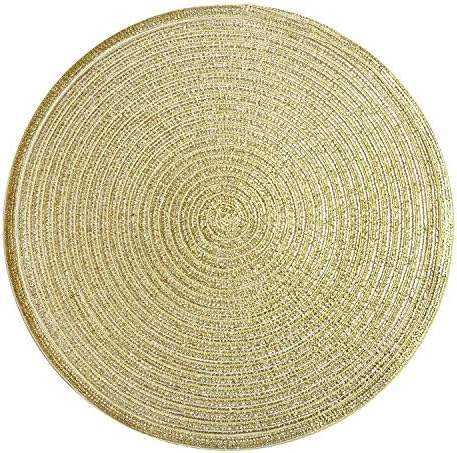 SHACOS Gold Glitter Round Placemats Set of 6 Bling Circle Place Mats Washable Table Mats for Christmas Holiday Party Wedding Shower Table Decor (6, Gold)