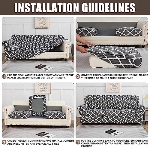 SearchI Stretch Sofa Cover Printed Couch Cover, Floral Pattern 3 Pieces Loveseat Slipcover with 2 Separate Cushion Cover, Washable Furniture Protector for Living Room(Loveseat, Maple Leaf Pattern)