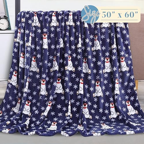 Elegant Comfort Lightweight Printed Throw Blanket- All Season, Ultra Soft, Cozy and Plush- Decorative Throw Blankets, Perfect for Lounging, 50 x 60 inches, Navy Polar Bear, Throw Blanket