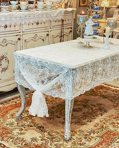 LuoluoHouse Lace Tablecloth White Wedding Tablecloths 60x120 Inch Vintage