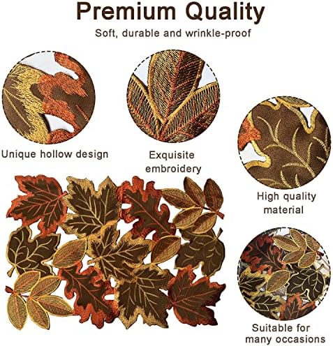 Embroidered Fall Placemats Set of 6, 15 in, Thanksgiving Round Table Mats