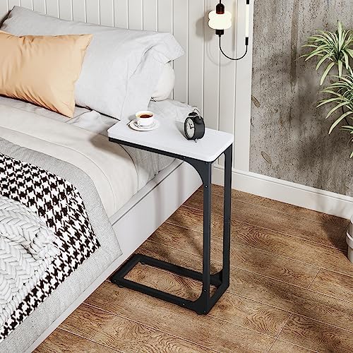 QEEIG Narrow C Table Side Tables Set of 2 (7.1" Width, Black and White)