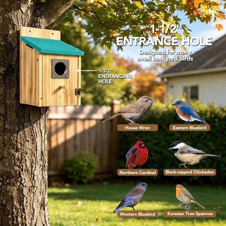 2 Pack Bird Houses for Outside, Cedar Outdoor Garden Bluebird House