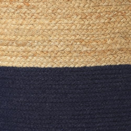 · REDEARTH · Jute Cotton Pouf Ottoman - Cylinder Foot Stool - Navy Natural
