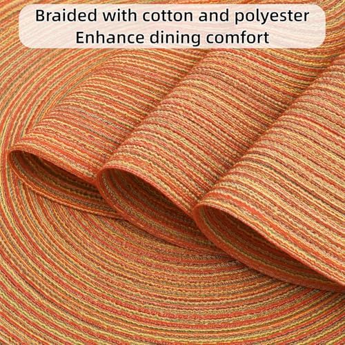 SHACOS Round Placemats Set of 4 Woven Braided Place Mats Table Placemats 15 inch Circle Place Mats Easy to Clean Table Mats Indoor Outdoor, Fall Color Mix