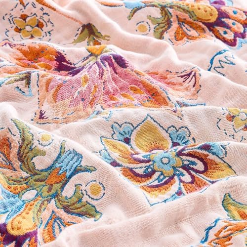 XIBLC Boho Throw Blanket for Bed, 100% Cotton Soft Rustic Quilt Fall Blanket, 80"x90" Floral Printed Farmhouse Decor Bed Blankets, All Season Rustic Reversible Bohemian Throw Quilt