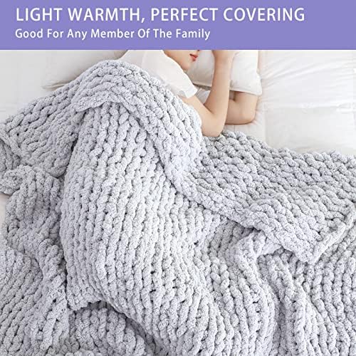 Bigacogo Chunky Knit Throw Blanket for Couch, 80x90 inches, Light Grey