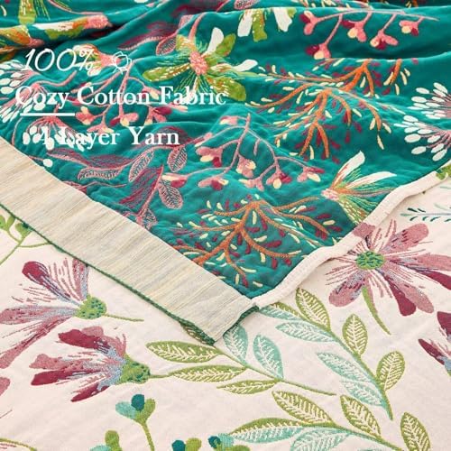 XIBLC Boho Throw Blanket for Bed, 100% Cotton Soft Rustic Quilt Fall Blanket, 80" 90" Floral Printed Farmhouse Decor Bed Blankets, All Season Rustic Reversible Bohemian Throw Quilt