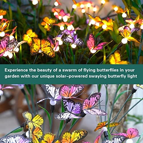 TONULAX Solar Garden Lights - 6 Pack Swaying Butterfly Light, Swaying in The Wind, Solar Outdoor Lights, Yard Patio Pathway Decoration, High Flexibility Iron Wire & Realistic Butterflies
