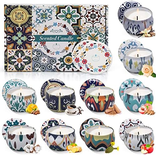 Scented Candles Gift Set, 10 Pack Soy Wax Candles with Two Coasters