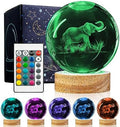 3D Elephant Crystal Ball Night Light With 16 Color Wooden Base, Upgraded 3.15 Inch Glass Ball Lamp With Remote for Birthday Holiday Xmas, Cool Toy Decor Gifts for Boys Girls Kids