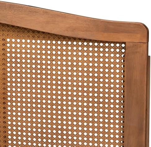 Baxton Studio Marieke Mid-Century Modern Ash Wanut Finished Wood and Synthetic Rattan Full Size Headboard