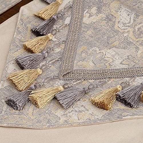 Loom and Mill Luxury Elegant Damask Table Runner 90 inches Long, Beige