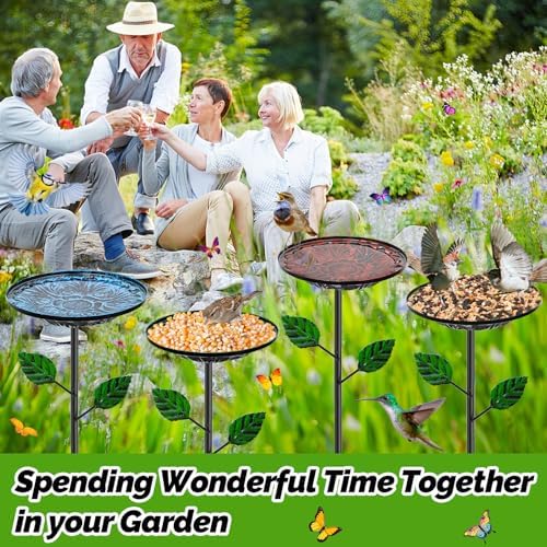 4 Pack Bird Bath for Outside, Birdbath & Feeder Bowl with Metal Stakes