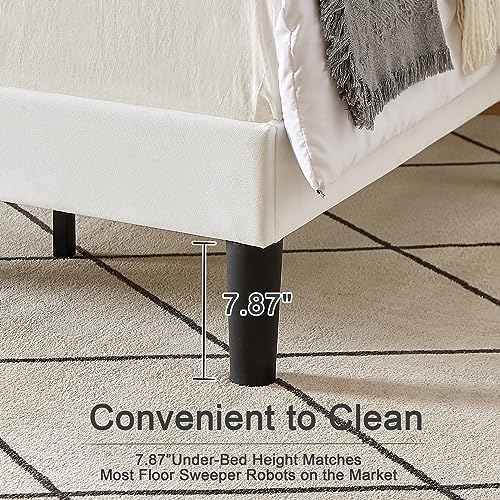 VECELO Twin Size Bed Frame with Upholstered Headboard, Velvet Platform Bedframe Mattress Foundation, Strong Wood Slat Support, No Box Spring Needed,White