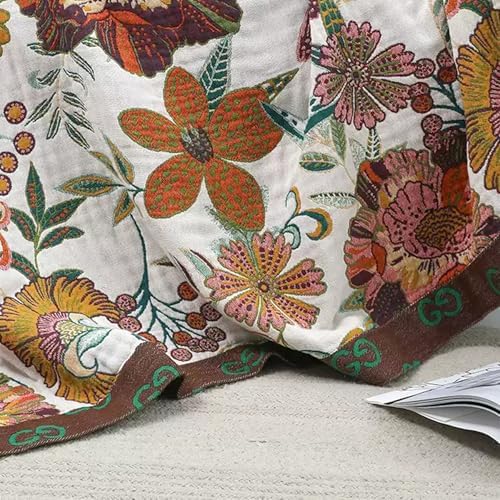 Bailix Boho Throw Blanket, 100% Cotton, Woven Floral Pattern, 60"x80"
