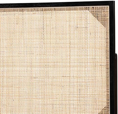 Bali & pari Aurelia Modern Bohemian Black Finished Bayur Wood and Natural Rattan Queen Size Headboard