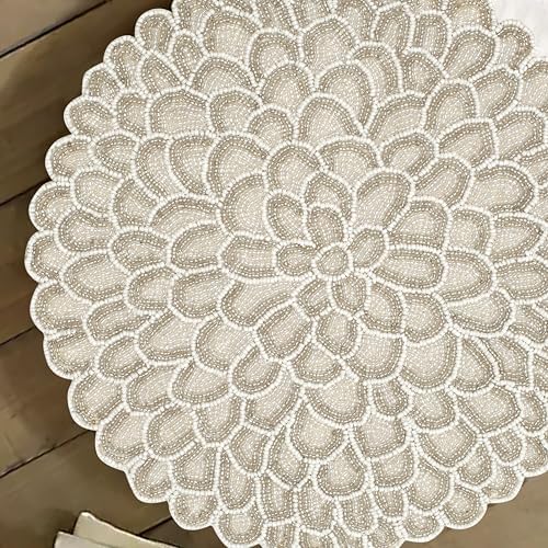 ALPHA Living HOME Beaded Placemats 13 Inch Ivory White Handmade Table Mats