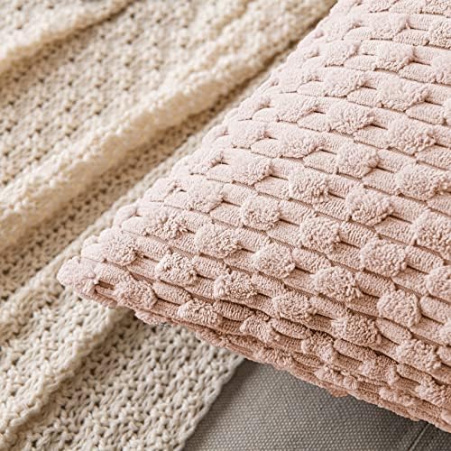 MIULEE Decorative Throw Pillow Covers 18x18 Pink Textured Corduroy