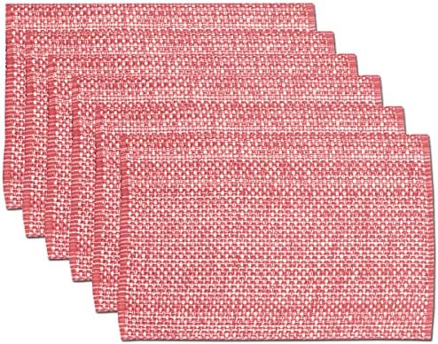 Sweet Home Collection 100% Cotton Placemats for Dining Room Rectangle Two Tone Woven Fabric 13" x 19" Soft Durable Table Mat Set, Set of 6, Pink