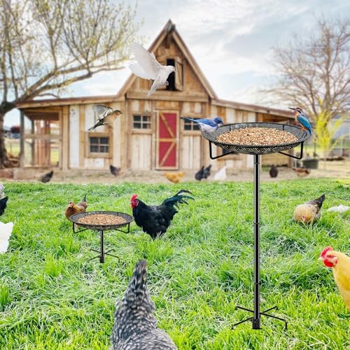 Standing Bird Feeder Tray,11.8" Stainless Steel Large Platform Bird Feeder Mesh Seed Tray with Adjustable Heavy Duty Stand Birds Feeder Pole for Outside Wild Birds in Garden Backyard