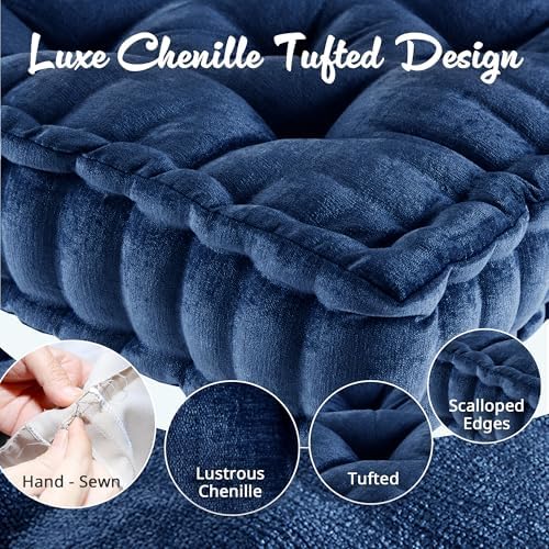 Intelligent Design Floor Pillow, Large Cushion for Meditation, 20x20 Navy
