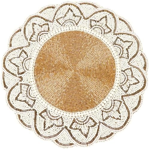 ALPHA Living HOME Beaded Placemats 13 Inch Gold Ivory Round Table Chargers