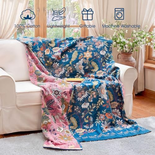 Boho Throw Blanket - 60"x80" Soft Cotton Lightweight Blanket for Bed