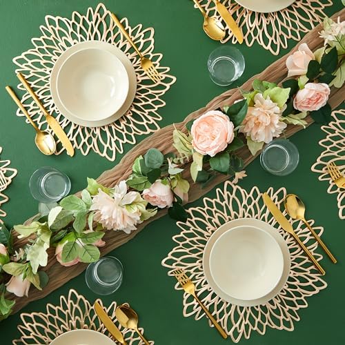 Juvale 10 Pack Gold Vinyl Placemats - 14.4" x 14.4" Round Table Mats and Plate Chargers with Leaf Design for Elegant Table Decor and Protection - Stylish Charger Plates for Events and Wedding Parties