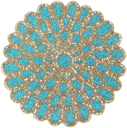 ALPHA Living HOME Beaded Placemats 13 Inch Dark Teal Gold Round Chargers
